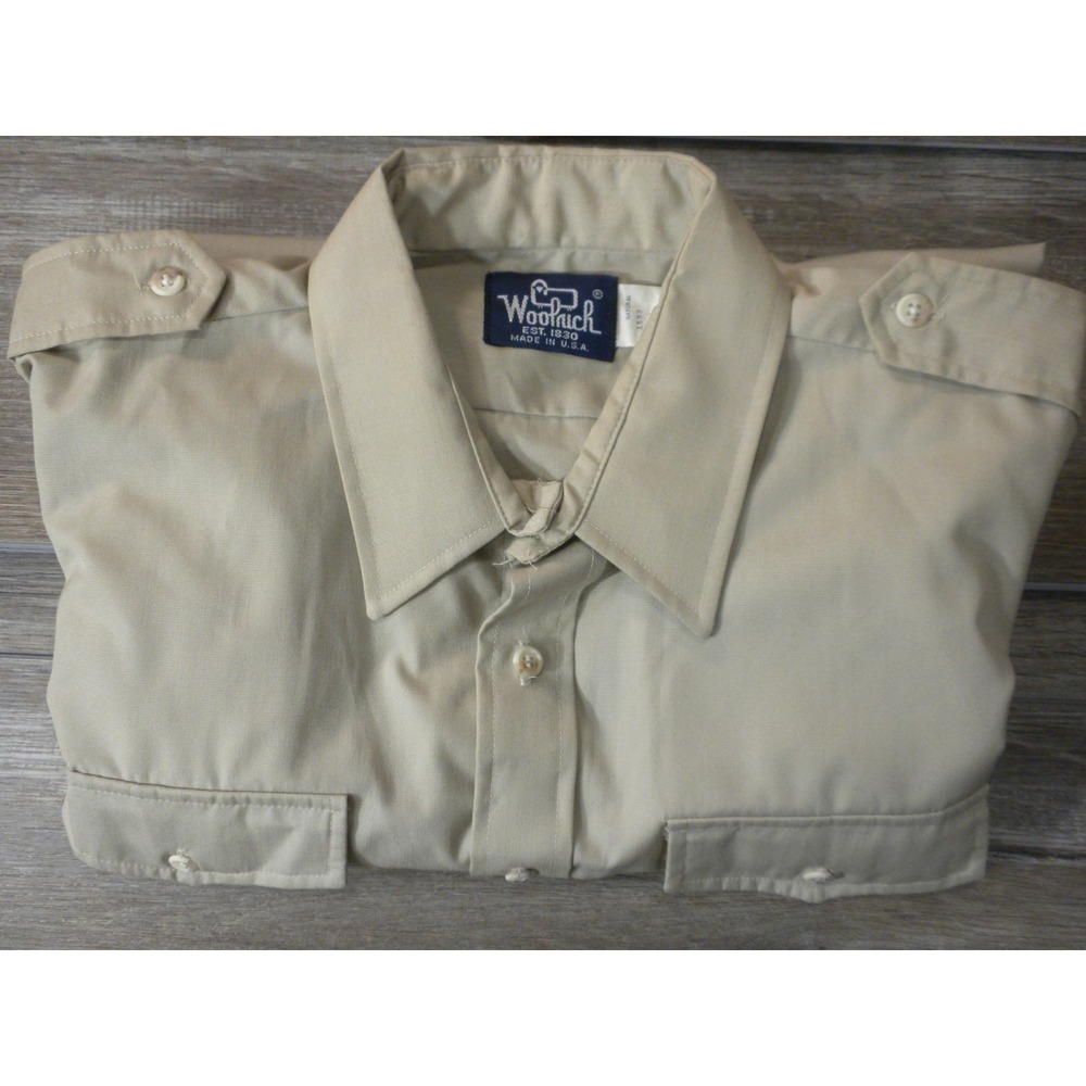 Woolrich Shirt Mens L Khaki Safari Utility Epaulettes Vtg Outdoor Explorer USA